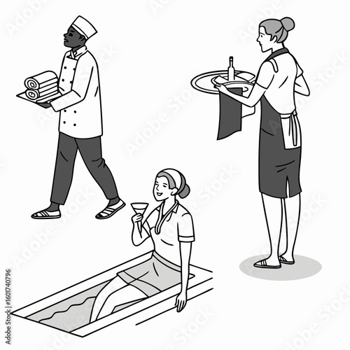 Resort staff serving guests poolside service