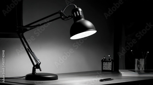 Illuminated Desk: A Black and White Study in Light and Shadow