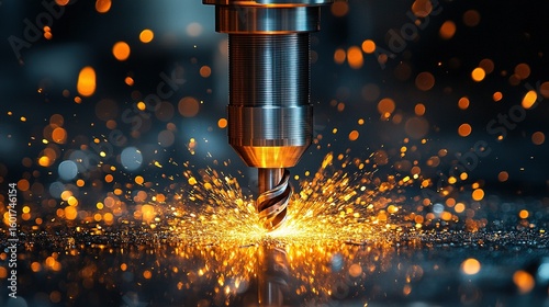 Metalworking machine cutting metal with sparks.