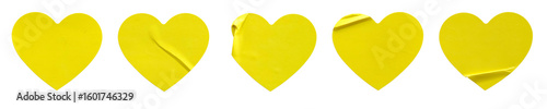 Photography A set of yellow love or heart shape paper sticker label isolated on white background