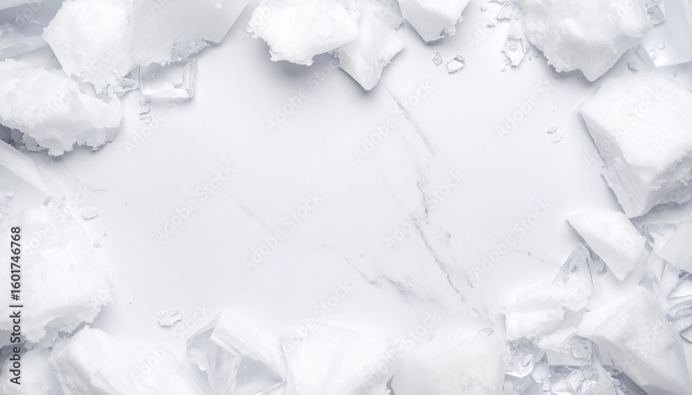 Obraz premium Top view of empty space with snow on white background.