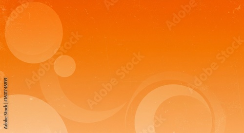 Vivid orange gradient background, circles of varying sizes and transparency create an abstract visual design