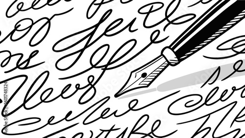 Close-Up of Elegant Handwritten Calligraphy with a Fountain Pen on Paper