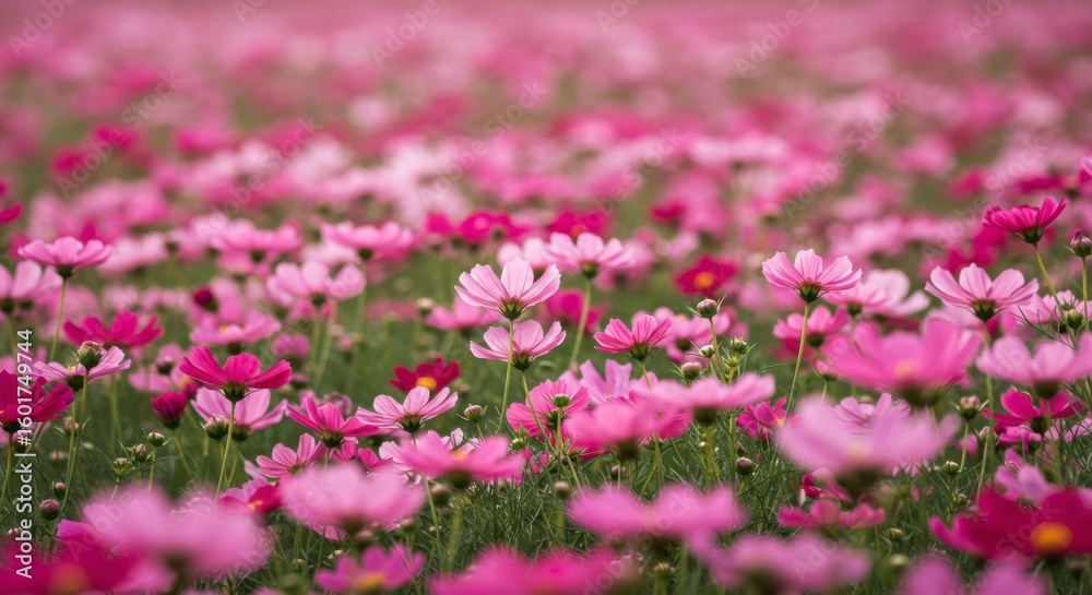 Fototapeta premium A vast field brimming with delicate pink flowers, creating a sea of vibrant color