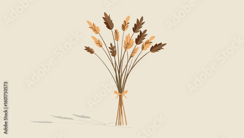 A stylized illustration of a wheat sheaf tied with a ribbon, casting a shadow. It represents nature, harvest, and agriculture.