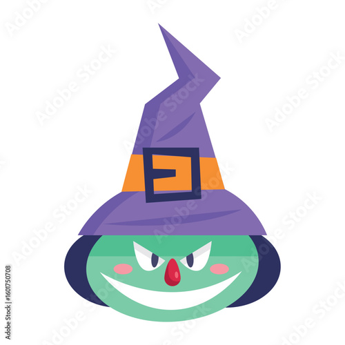 Flat Halloween Witch Icon Illustration