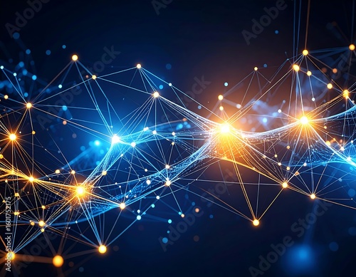 Abstract neural network with flowing AI lines