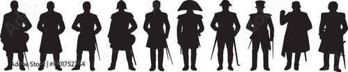 Historical Military Leaders Silhouette Collection Standing Poses with Weapons Vector Art