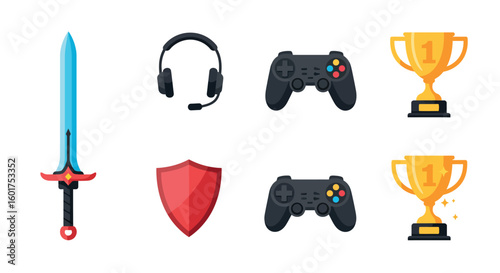 Gaming Icons: Sword, Controller, Trophy, Shield