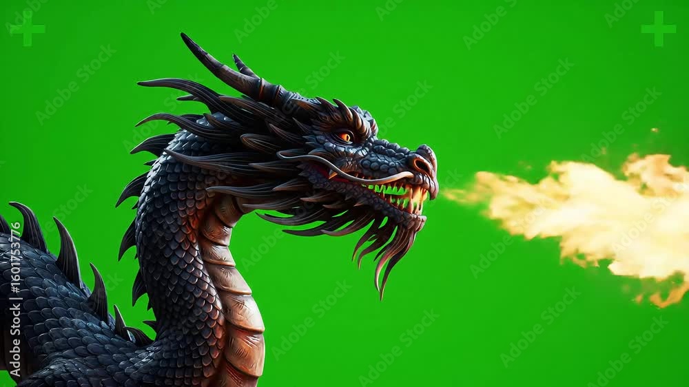 Fierce Dragon Breathing Fire Against Green Background for Fantasy Art with ai generated Fierce Dragon Breathing Fire Against Green Background for Fantasy Art with ai generated