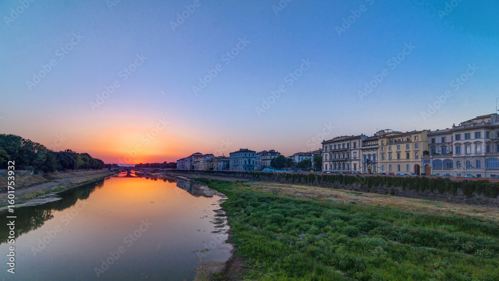 Fototapeta premium Sunset skyline view of Florence City, housing, buildings and Arno River. Colorful sky in Italy