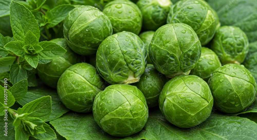 Fototapeta premium Fresh Brussels sprouts with herbs