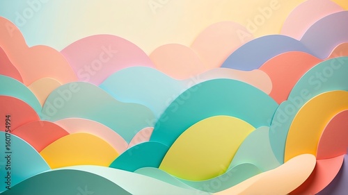 Pastel Paper Cut Waves Background with Soft Colors and Dreamy Vibe