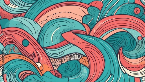 Colorful Abstract Wave Pattern Design in Teal and Coral Illustration