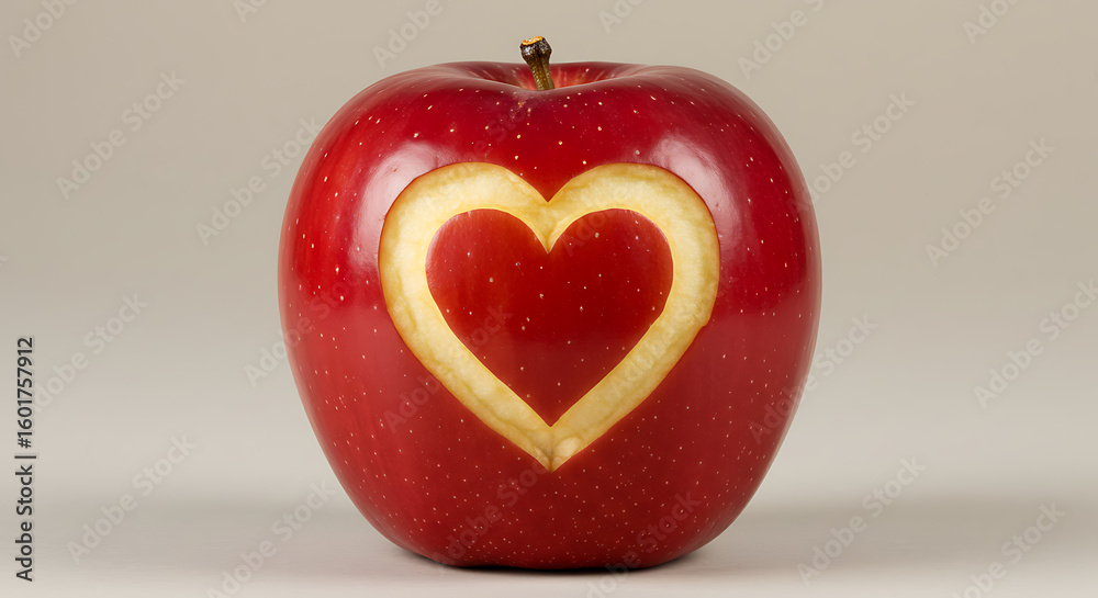 Obraz premium Fresh Red Apples with Heart Shape Engraving – Love and Nature Concept