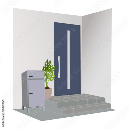 宅配ボックス付きの日本の住宅玄関イラスト素材