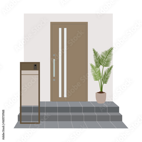 宅配ボックス付きの日本の住宅玄関イラスト素材