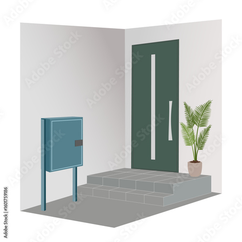 宅配ボックス付きの日本の住宅玄関イラスト素材