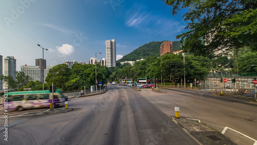 Canvas Print A Hong Kong streets view timelapse from open-top touristic bus during Hong Kong
