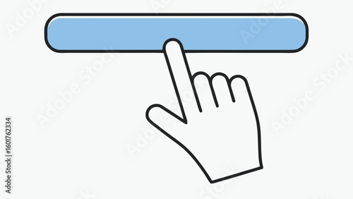 Finger pressing button with the words click here Design