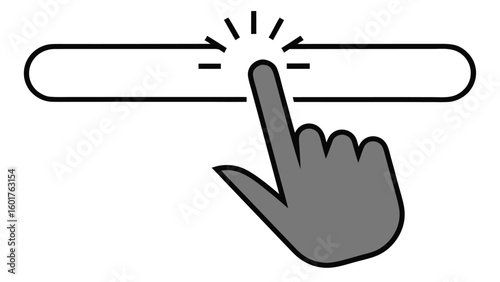 Finger pressing button with the words click here Design