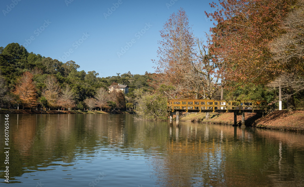 Fototapeta premium Pier on Lake São Bernardo, São Francisco de Paula, RS, Brazil