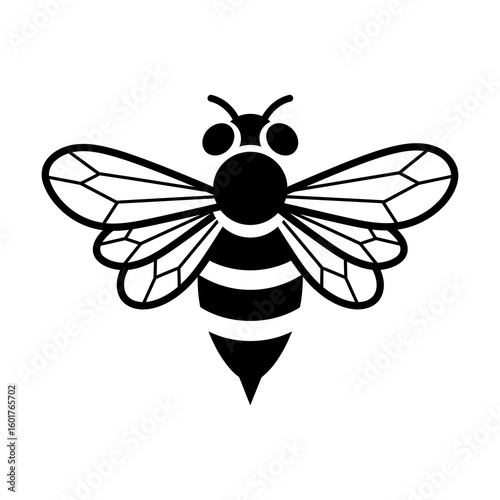 Bee illustration of a compact bee icon with rounded body and playful curved wings