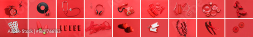 Collage of photos in red co...