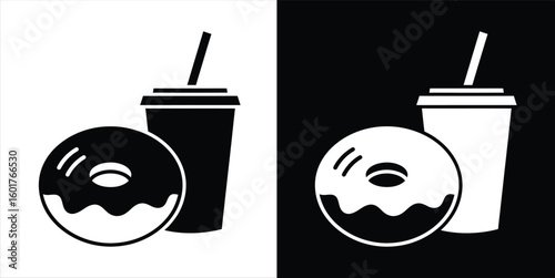 Donut and Drink Vector Art Black and White Graphic of Snack Combination