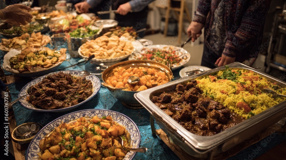 Fototapeta premium A Bountiful Middle Eastern Feast: A Table Loaded with Delicious Dishes