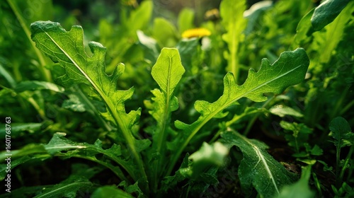 Vibrant Green Rocket Leaves in Garden Sunlight