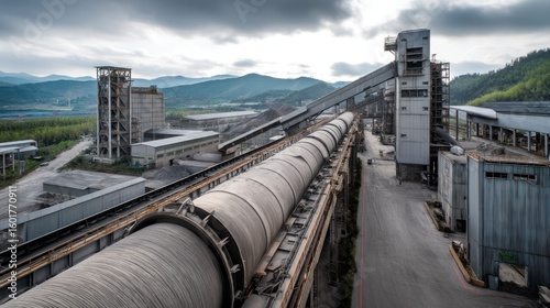 Industrial concrete plant with conveyor belt