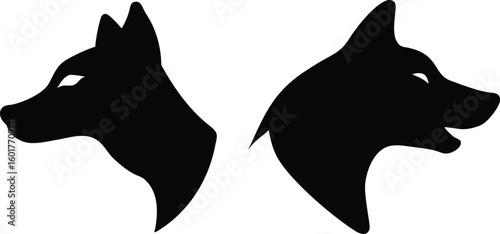 Dog and Wolf Head Silhouettes in Profile – Minimalist Vector Animal Icons