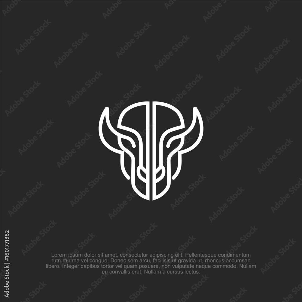 Naklejka premium Monoline Art: Boldness and Graceful Simplicity of the Bull, Symbol of Strength and Resilience, Evoking a sense of calm power, an iconic symbol etched against a dark backdrop