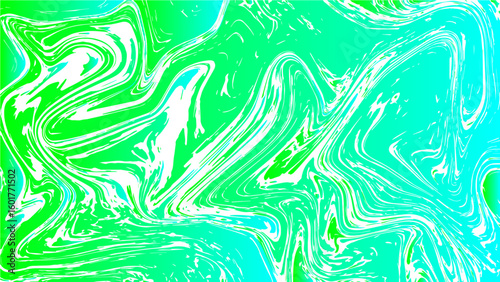 Abstract vivid fluid art background with swirling marbled patterns in electric green, cyan, and white. Flows with chaotic, organic shapes resembling liquid or melted. Dynamic and intense vibea