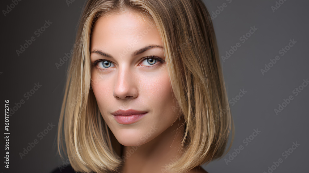 Fototapeta premium European woman with sleek shoulder-length blonde hair