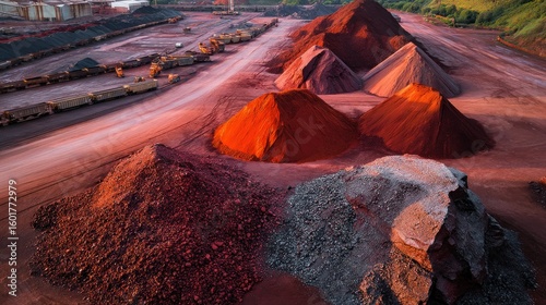 Piles of various colored ore