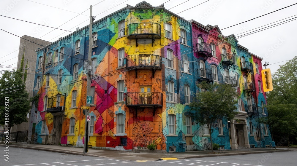 Fototapeta premium Vibrant mural adorns city building