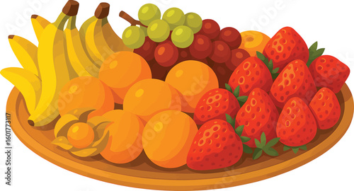🍓 FRESH, COLORFUL & JUICY! Delicious fruit platter with bananas, grapes, oranges, and berries—ideal for health and food visuals. 🍇✨Download now and brighten your design plate! 🍌