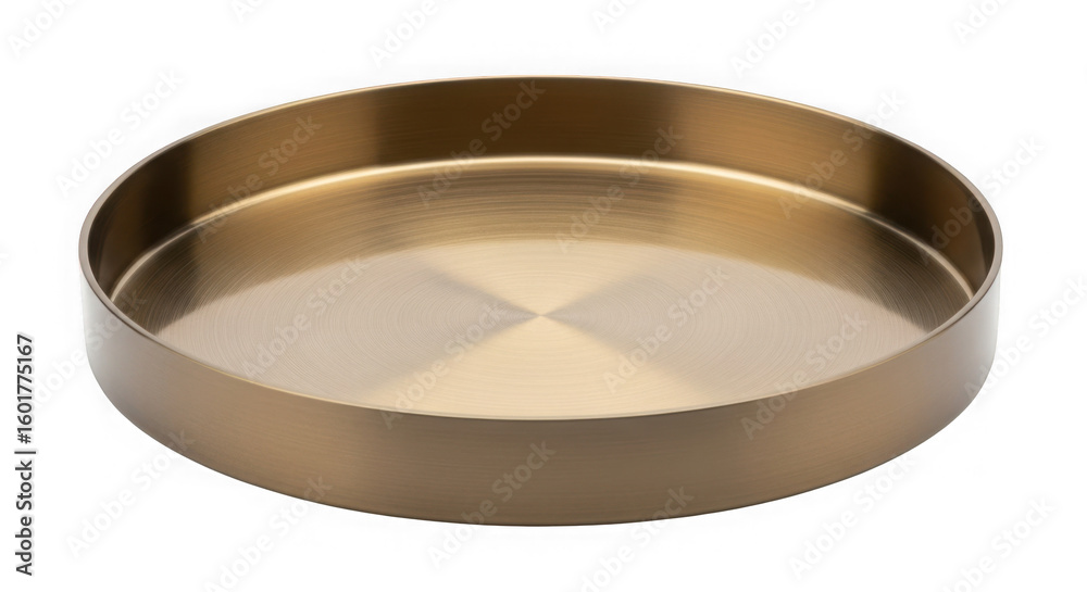 Golden serving tray, decorative metal plate isolated on transparent background Golden serving tray, decorative metal plate isolated on transparent background
