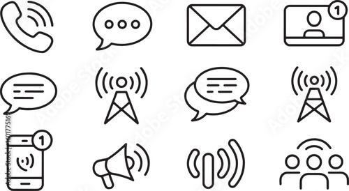 Communication icons telephone message broadcast video call chat speech bubble