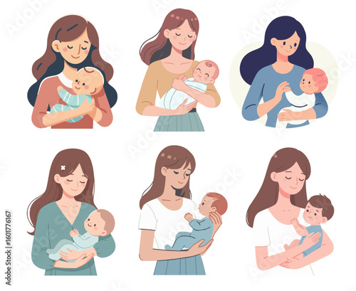 Set of Maternal Love Illustration Style Flat Design Vector White Background