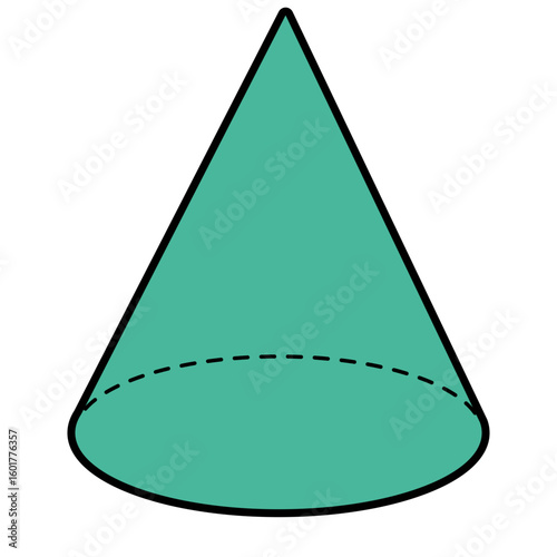 3D geometric illustration of a cone. Perfect for math learning materials, solid figures, and volume calculation visuals.

