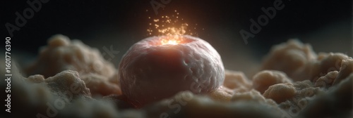Miracle of life: egg cell during fertilization with spark of light