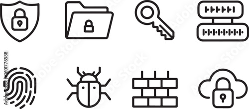 Security icons shield folder key fingerprint bug firewall cloud lock vector