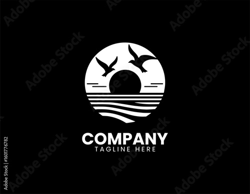 Sunset Sunrise Birds Flight Travel Agency Nature Vector Logo Design