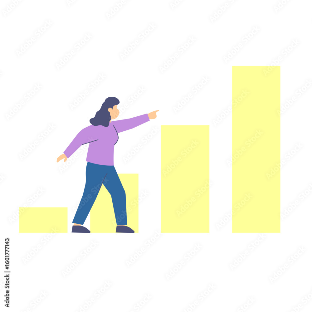 Obraz premium Woman Climbing Bar Chart 