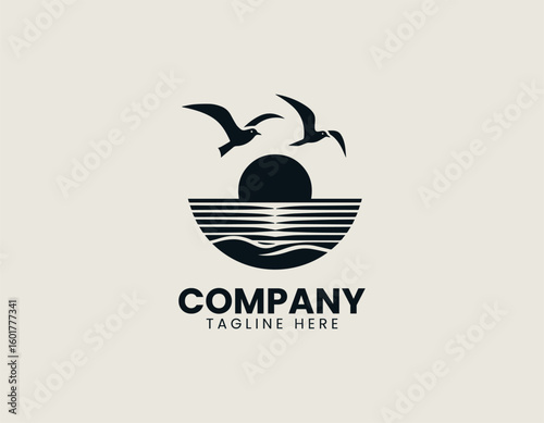 Sunset Sunrise Birds Flight Travel Agency Nature Vector Logo Design