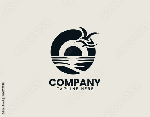 Sunset Sunrise Birds Flight Travel Agency Nature Vector Logo Design