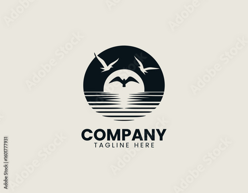 Sunset Sunrise Birds Flight Travel Agency Nature Vector Logo Design